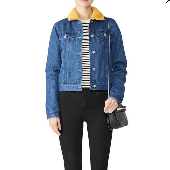 Samantha Sipos Babe jean jacket faux fur collar fuzzy lettermen style letters - Picture 12 of 12